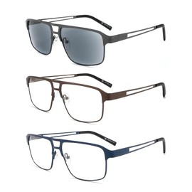 MODFANS 3er-Pack Lesebrille Herren Blaulichtfilter Metallrahmen Rechteck Stil Edelstahl Material