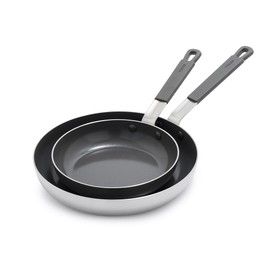 GreenPan x Bobby Flay Stainless Steel 8” & 10” Frying Pan Skillet Set, Professional Grade Tri-Ply, Multiclad, PFAS-Free Ceramic Nonstick, Induction Suitable, Dishwasher & Oven Safe, Stay Cool Handle