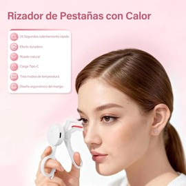 Rizador de Pestañas Eléctrico Con 3 Ajustes de Temperatura, Rizador de Pestañas Cargable por USB, Calentamiento Rápido, Rizado Natural en Forma C, Regalo para Mujeres y Niñas (Blanco)