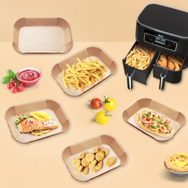 BEENNA Baking Paper for Hot Air Fryer, Rectangle 22 x 14 cm Airfryer Baking Paper for Ninja Foodi Dual Air Fryer, Non-Stick, Oil and Waterproof, Disposable Baking Paper for Dual Zone Air Fryer (Pack