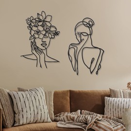 Photect Pack of 2 Minimalist Metal Wall Art, Abstract Woman Home Decoration, Room Decoration, Bedroom, Modern Wall Decoration, Metal, Single Line, Female Body Decoration for Kitchen, Living Room