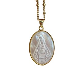 UNGUGU Mother of God Virgin Mary, Cadena Virgen De Mary Mother of Pearl Necklace 14K Gold-Plated Medal Necklace, Religious Faith Necklace, Agate