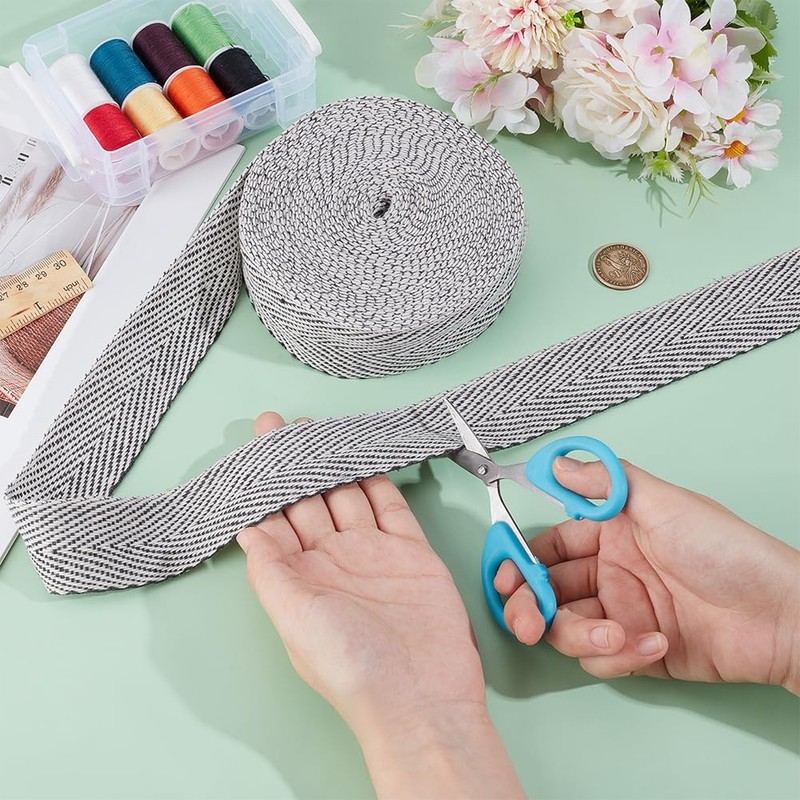 BENECREAT 10m/10.9 Yard Carpet Edge Bias Binding, Gray White Cotton