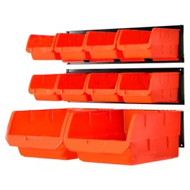 Wallmaster 8-Bin Storage Bins Garage Rack System 2-Tier Orange Tool Organizers Cube Baskets Wall Mount Organizations (Orange)