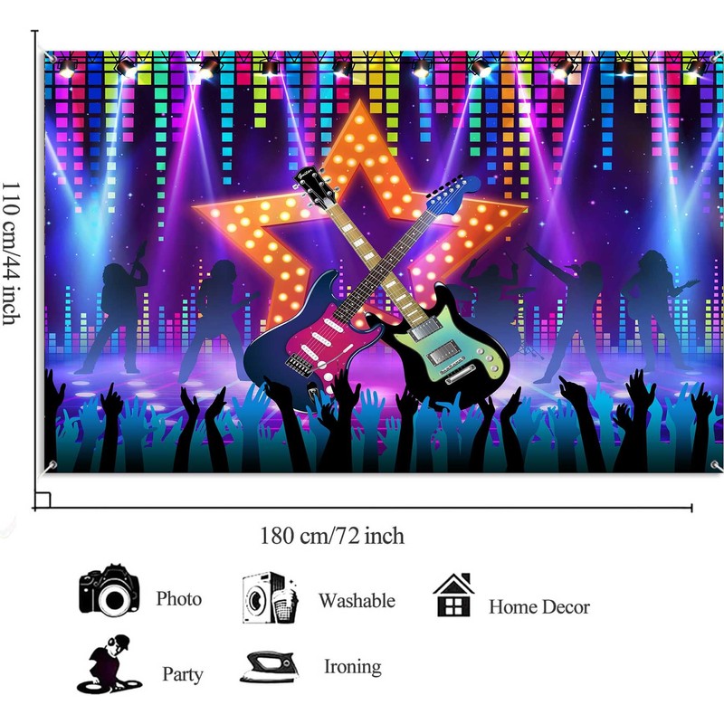 Rock and Roll Party Banner Backdrop, Large Banner Music Karaoke