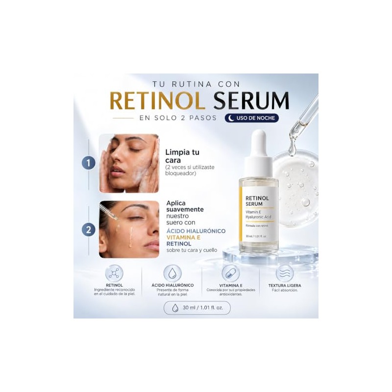 Serum Retinol Vitamina Ácido Hialurónico Suero Nocturno Apariencia Líneas Expresión