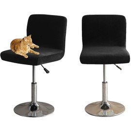 HOMECOVER Bar Stool Covers with Backrest, Stretch Velvet Fabric Bar Stool Chair Covers Removable Low Back Swivel Chair Cover Black Set of 2