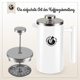 French Press Double Wall Stainless Steel Coffee Pot, Black Press Filter Jug, French Coffee Press (White, 350 ml)