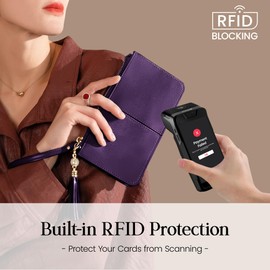 befen Genuine Leather Wristlet Clutch for Women Ultra-Slim Ladies Credit Card Holder Wallet Purses with RFID Protection (Light Purple)