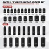 CASOMAN 36-Piece 1/2” Drive Metric Deep and Shallow Impact Socket