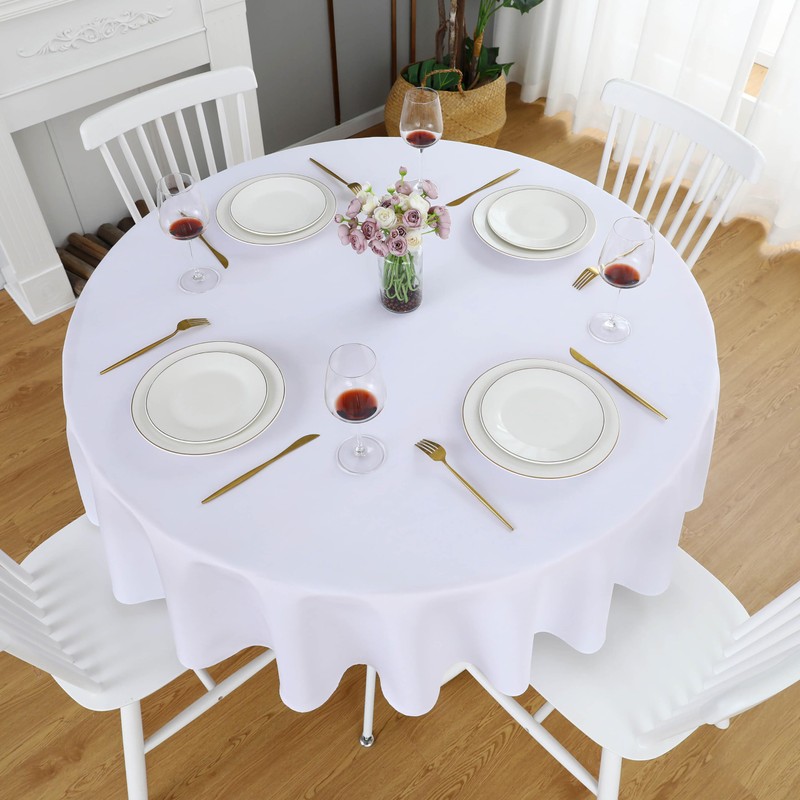 FOLINS&HOME 2 Pack White Round Tablecloth - 60 Inch Waterproof