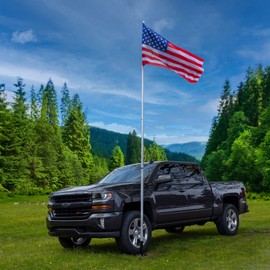 RecPro RV Trailer Wheel and Tire Mount Flag Pole Holder with 12'8" Telescoping FlagPole and American Flag | Portable Flagpole Tire Mount for Tailgaters