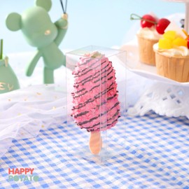 HAPPY POTATO 25 Pack PET Clear Party Favors Boxes with Ribbon, 5"x2"x2" Transparent Gift Boxes, Clear Rectangle Boxes, Plastic Favors Boxes Candy Containers, Plastic Macaron Boxes for 4