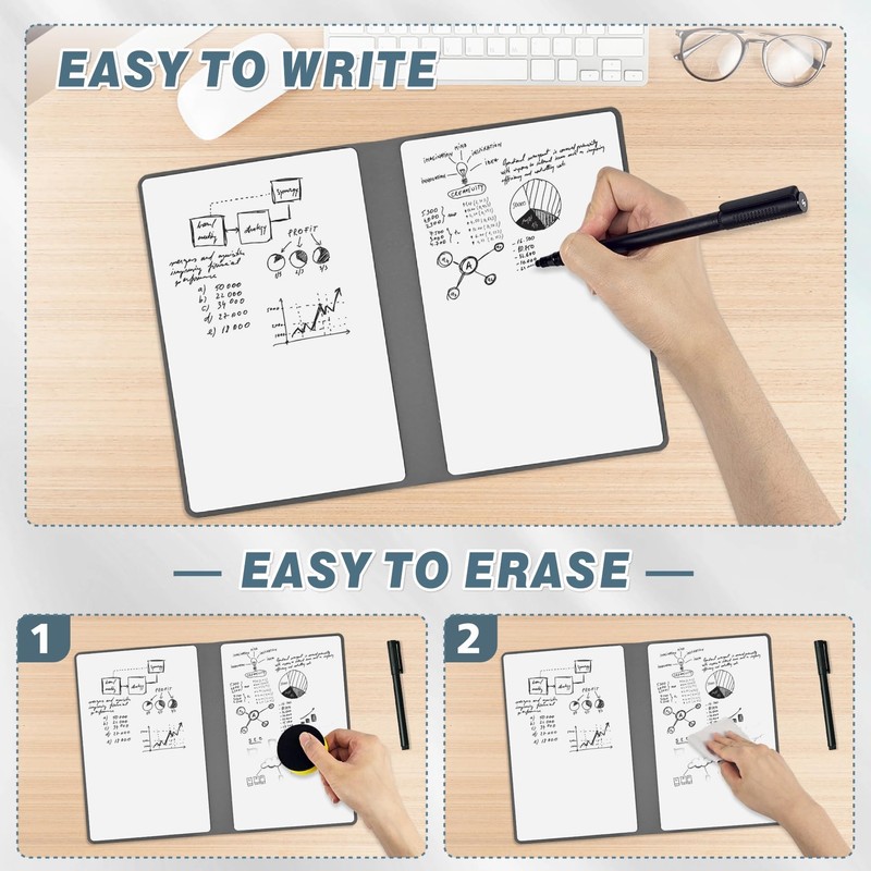 Whiteboard 2 Pack A5 Grey Small Whiteboard Notebook Mini Desk