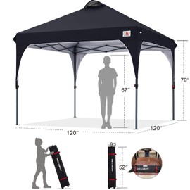 ABCCANOPY Outdoor Pop up Canopy Tent, 10x10 Instant Portable Canopy for Camping, Beach, Backyard, Black