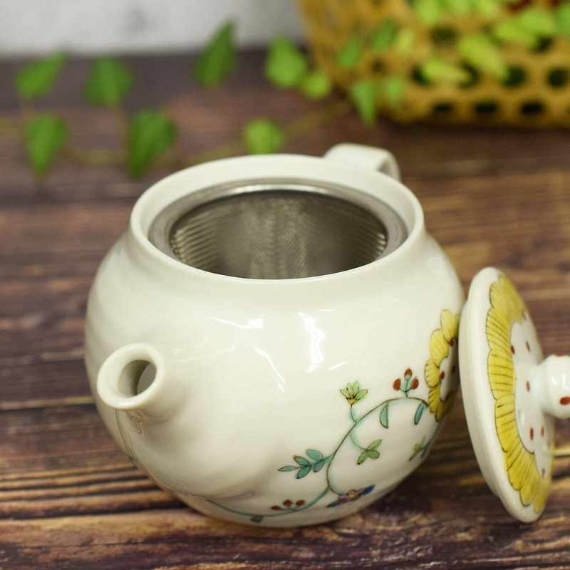 Teapot, Stylish Tableware, Kutani Pot, Flower Arabesque Pattern, Ceramic, Brand,