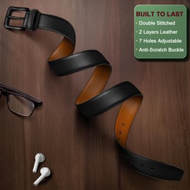 BULLIANT Men Belt,Leather Belt Adjustable For Men Dress Casual Jeans 1 3/8,Cut For Fit(Black,40"-42" Waist Adjustable)
