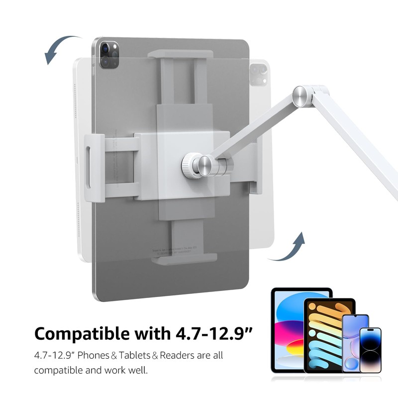 BEWISER Adjustable Tablet Wall Mount Holder, Swivel 360 Rotating, Compatible