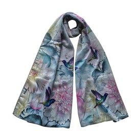 Anuschka Chiffon Scarf - With Original Printed Artwork - Rainbow Birds - 24" x 72"