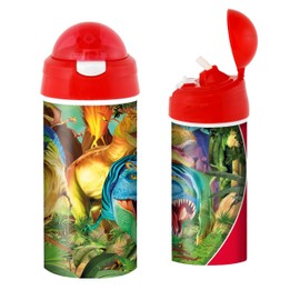 3D LiveLife Drinking Bottle - Dino Smiles from Deluxebase. 3D Lenticular Jurassic Water Bottle with Straw. 600ml Kids Drinks Bottle with Original Artwork from Renowned Artist, Michael Searle