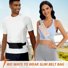 WHIPPY Slim Running Belt Fanny Pack for Women Men Elastic Runners Belt Waist Pouch Chest Bag Phone Holder Waist Pack for Running Hiking, Black