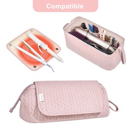 Hair Tools Travel Bag Karsyon Heat Resistant Mat Case Hot Tools Straightener, Curling Iron,Hair Dryers,Haircare Accessories Travel Essentials for Women 2 in 1 Organizer Bags (Pink)
