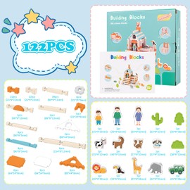 Taimimy 122 Pcs Wooden Building Blocks for Toddlers, Construction Builder Stacker Toy, Preschool Learning Educational Toys, Toddler Stacking Toys for 3+ Year Old Boy and Girl Gifts