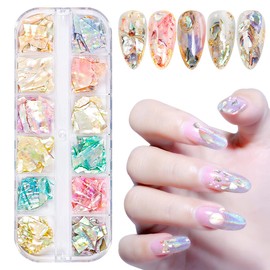 Irregular Abalone Seashell Slices, 3D Nail Art Shell Piece Nail Art Decorations UV Gel Flake Mermaid Nail Sequins