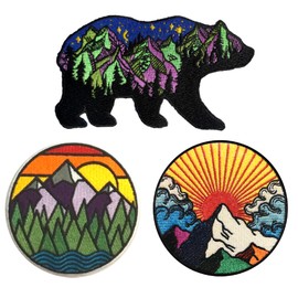 3pcs Mountain Adventure Bear Patches - Colorful Fully Embroidered Cool - Iron On/Sew On Patches