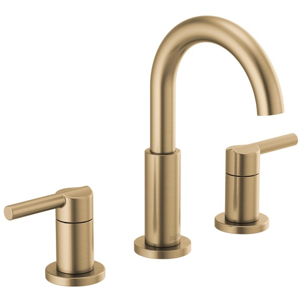 Delta Faucet Nicoli Widespread Bathroom Faucet 3 Hole, Gold Bathroom Sink Faucet, Drain Assembly, Champagne Bronze 35749LF-CZ