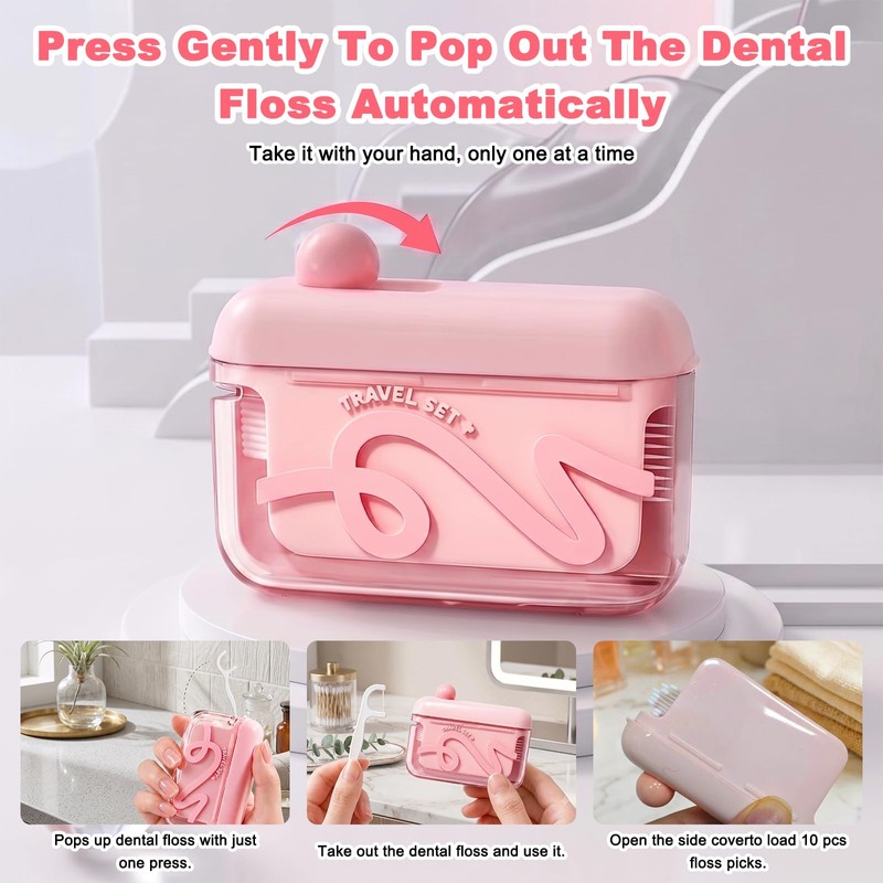 2 Pack Automatic Pop-up Floss Dispenser with 100 Pcs Dental