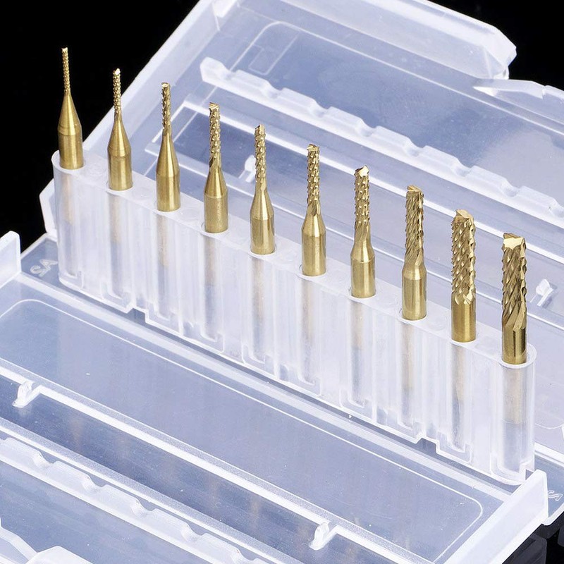 Titanium Coated Engraving Milling Cutter Carbide Bits, 0.8-3mm, 1/8'' Shank,
