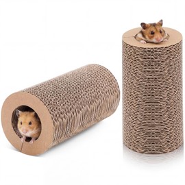 Dansydaisy 2 Pack Hamster Tunnel Tube Toy - 7.5" Natural Corrugated Cardboard Chew Toy & Hideout - Safe for Syrian Hamsters, Gerbils, Rats, Mice, Parrots, and Other Small Pets