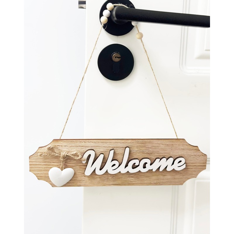 Wooden Welcome Sign for Rustic Farmhouse Decorations, Wall Hanging White