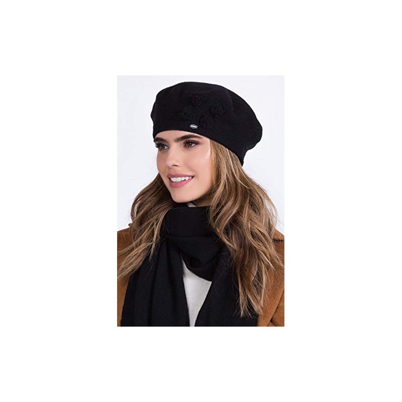Kamea Ariel Women's Beret Winter Headpiece Patterned Warm, black