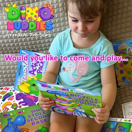 DINO-BUDDIES® Coloring & Activity Pack #2 (Cute Dinosaur Stickers, Make-A-Face, Motivational) Coloring Sheets, Books & Bookmarks. Cute, Adorable, Positive & Wholesome. Ages 3+