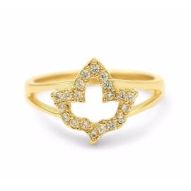 The Collegiate Standard Charming 14k Gold Plated Ivy Leaf Ring with CZs | **Brand New!!