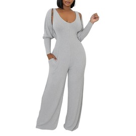 Women's 2 Piece Outfits Long Sleeve Crop Cardigan Wide Leg Pants Jumpsuits Tracksuits Set