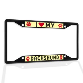 Fastasticdeals Metal Insert License Plate Frame I Love My Dachshund Weatherproof Car Accessories Black 4 Holes Solid Insert