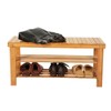SlickBlue Wicker Shoe Rack with 3 Tiers Wooden Bench for