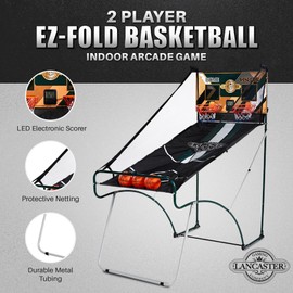 Lancaster Sports EZ Fold Basketball Arcade Game, Indoor 2 Player Dual Hoop Shot Challenge