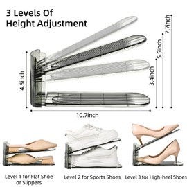 Uni HIMO Shoe Slots Organizer, Clear Shoe Stacker, Adjustable Level Shoe Rack,Storage Space Saver for Sneakers Display (Grey Transparent, 16Pack)