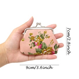 HONBAY 4PCS Canvas Floral Rose Flower Coin Purse Kiss Lock Change Purse Vintage Trinkets Pouch Small Women Wallet Clutch Purse
