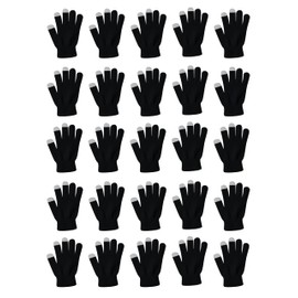 24 Pairs Touch Screen Winter Gloves, Thermal Bulk Pack, Lightweight Warm Soft Stretchy Brushed Interior (Black, One Size)