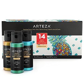 Arteza Pearlescent Acrylic Paint Set of 14, 2 fl oz Bottles, Quick-Drying Pearl Craft Paint, Art Supplies for Painting on Paper, Canvas, Wood, Glass Paper, and Fabric. Bulk Acrylic Paint Kit for Adults & Kids