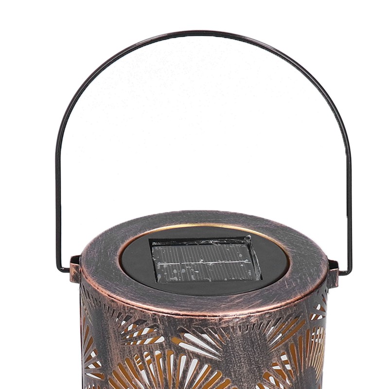 LED Solar Lantern Retro Iron Hollow Portable Warm Light Outdoor