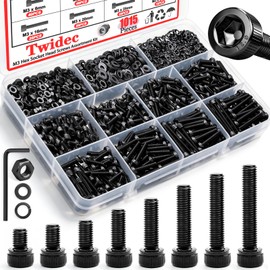 Twidec/1015PCS M3 Screws Assortment Kit,Hex Socket Cap Head Screws M3x6/8/10/12/16/20/25/30mm,12.9 Grade Alloy Steel Bolts & Nuts Assorted Set,Black Zinc Plated M3 Screw for 3D Printer
