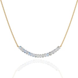 Moonstone Necklace for Women, Premium Gold Beaded Bar Necklaces - Tarnish Free 18K Gold Vermeil Certified S925 Classic Statement Necklace Gold Jewelry for Women - Mothers Day Gifts for Mom Wife