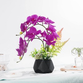 LESING Artificial Ochid Flowers Fake Faux Orchid Arrangement with Vase Artificial Bonsai Potted Flowers Phalaenopsis Orchid in Vase for Home Decoration (Style 1,Black Vase)