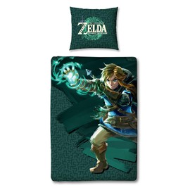 Character World The Legend of Zelda Bed Linen Green · Motif Tears of The Kingdom with Link and Sonau Arm · German Size 135 x 200 cm 80 x 80 cm · 100% Cotton with Zip